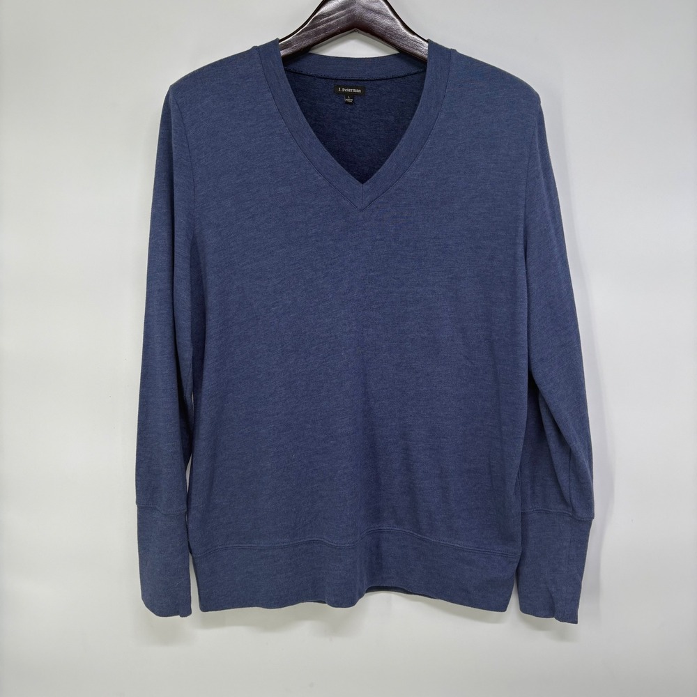 J. Peterman Mens V-Neck Sweatshirt Heather Blue Cotton Blend Pullover Size L